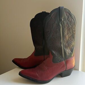 Ariat Heritage Rtoe Leather Western Red Black Cowboy Boots Rodeo Cowgirl 7
